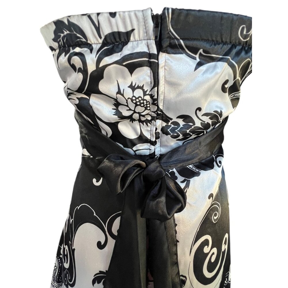 Ruby Rox Womens Halter Dress Size M Satin Floral Black & White Lined with ruffle - Picture 8 of 15